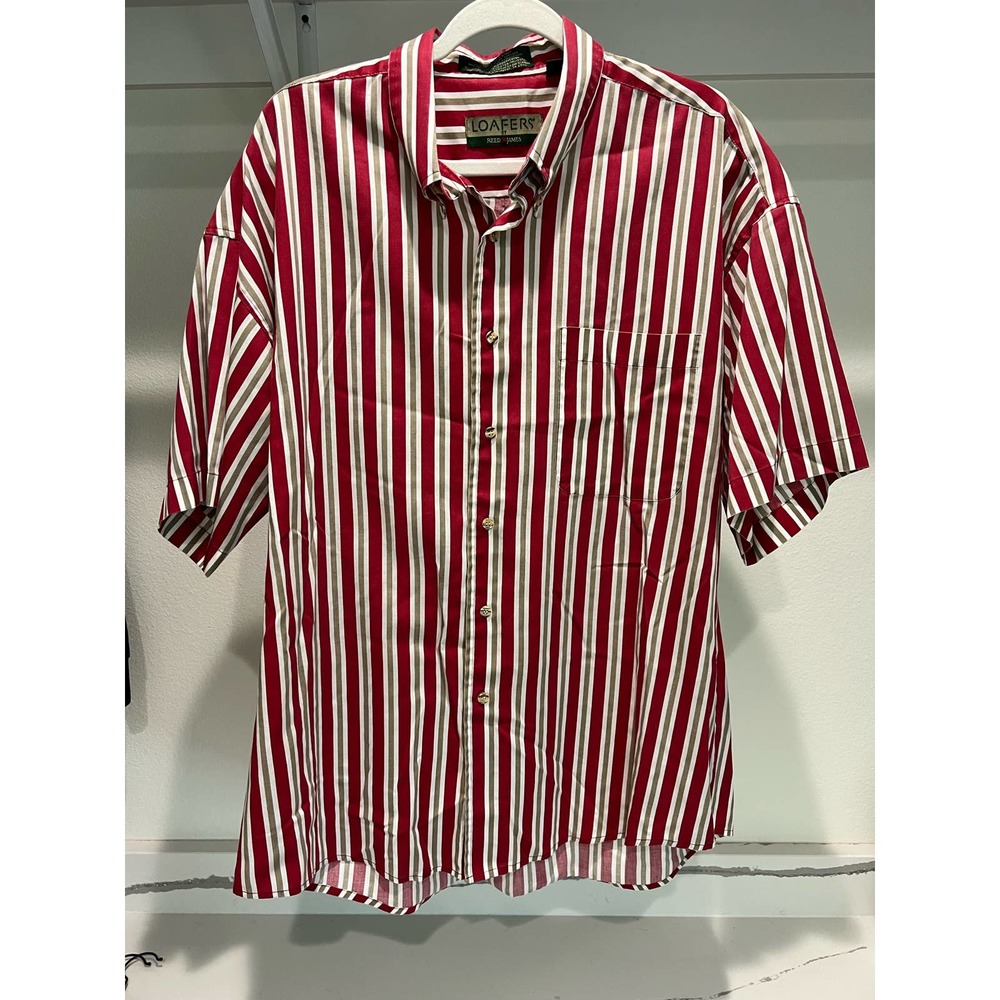 Vintage Loafers by Reed St. James‎ Short Sleeve Striped Button-Down Size XL